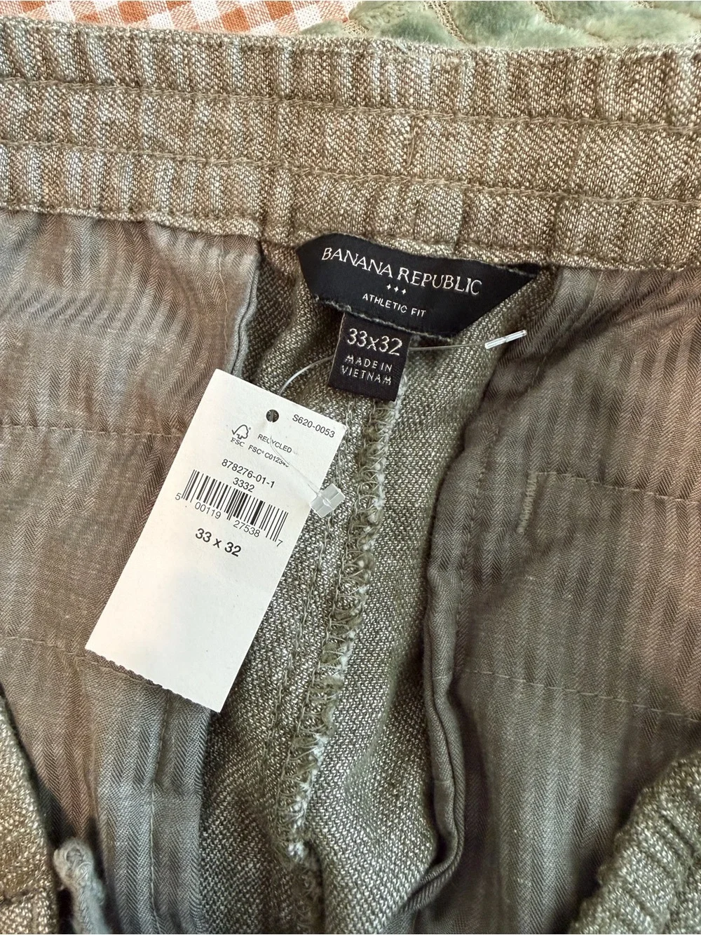 NWT Banana Republic Men's Olive Green Linen-Blend Pants